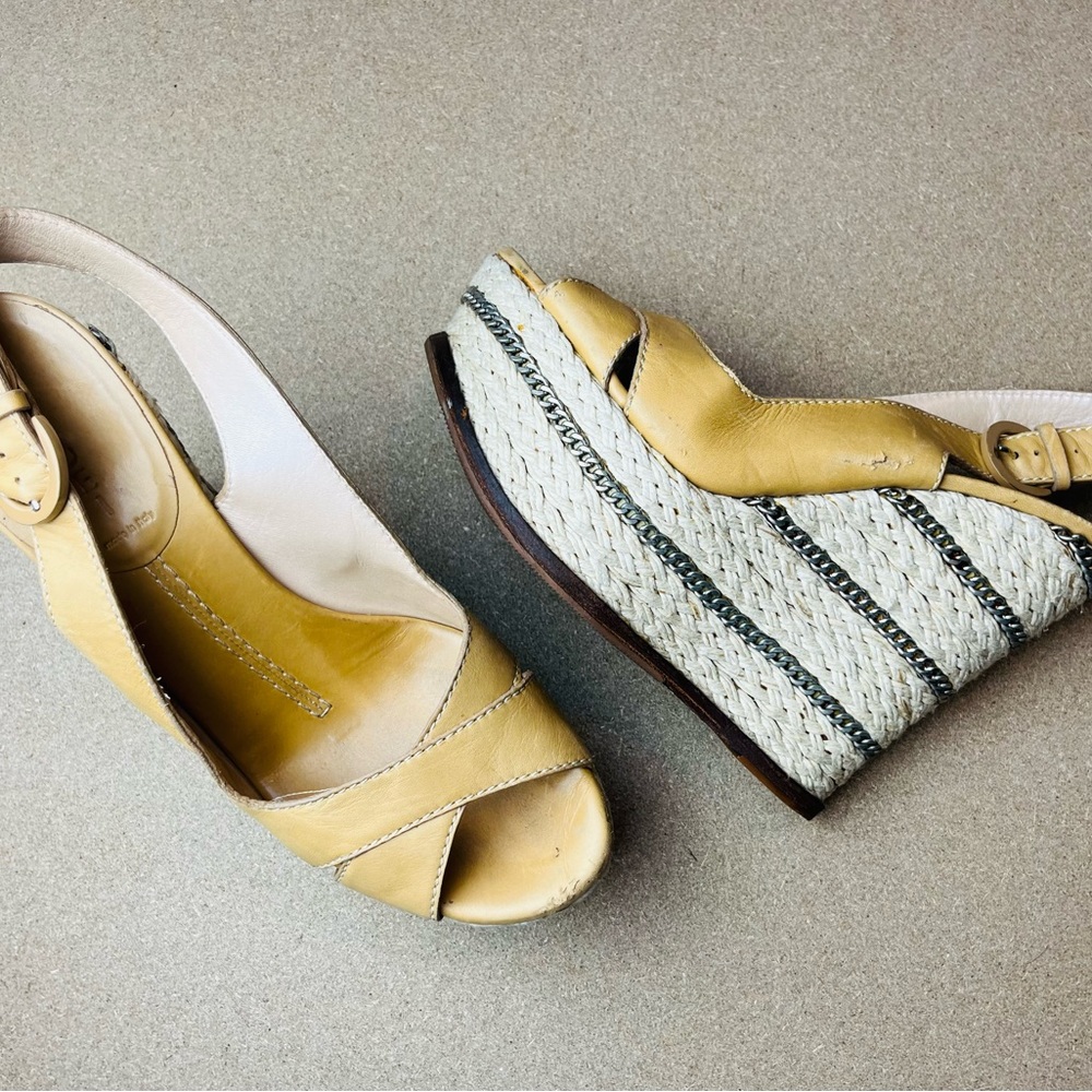 Casadei Women’s Classic Wedge Espadrille Ankle Strap High Heels Size 8